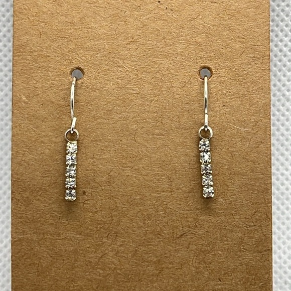 Dainty Rhinestone Bar Earrings Hooks Formal Prom Wedding Party Night Life - Picture 1 of 5